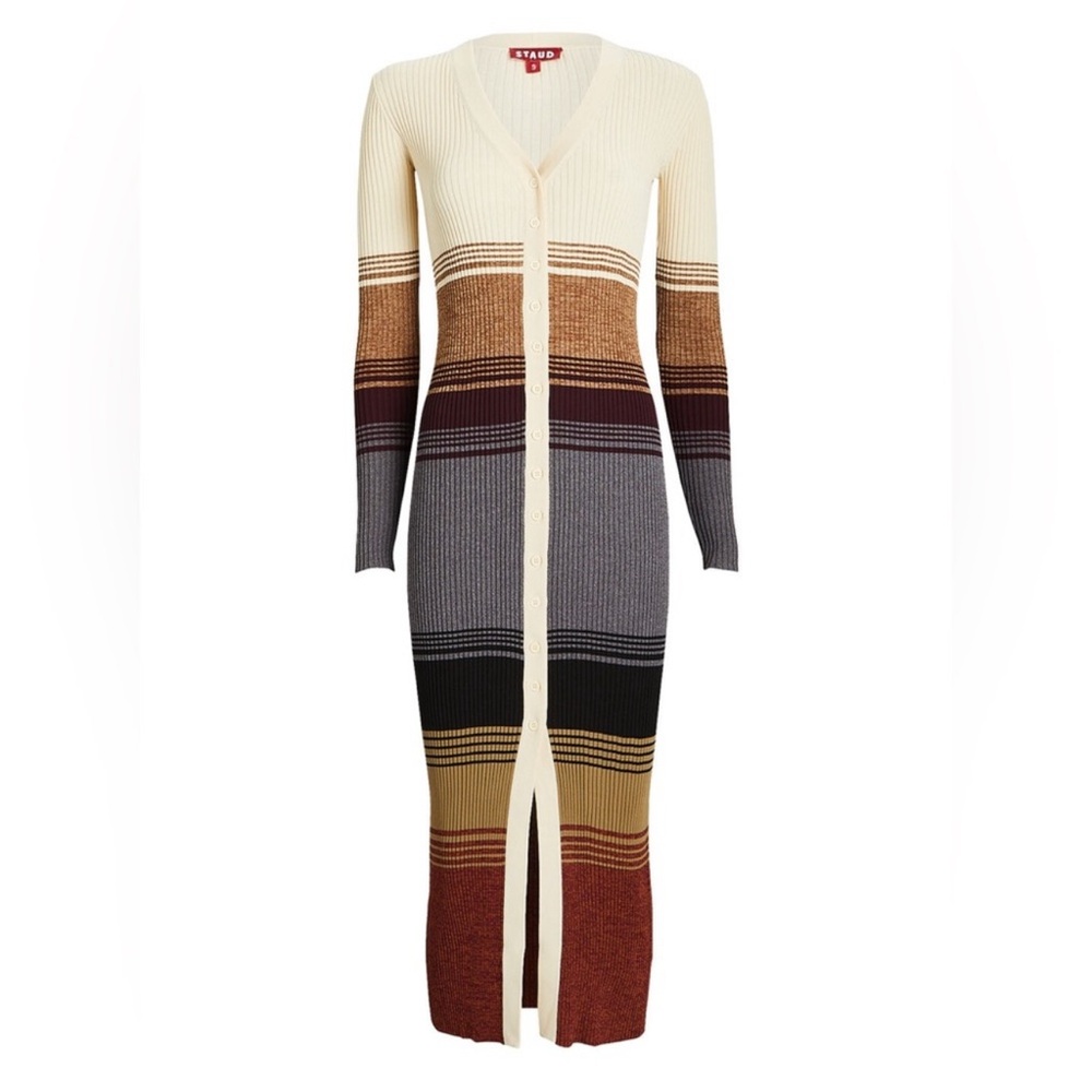 Staud Shoko Ribbed Sahara Striped Sweater Midi Dress
